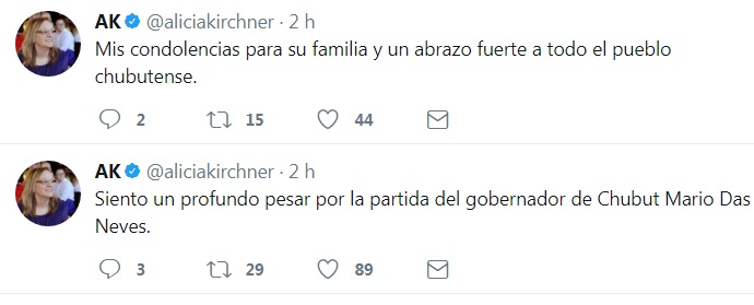 La mandataria se expresó a través de Twitter.