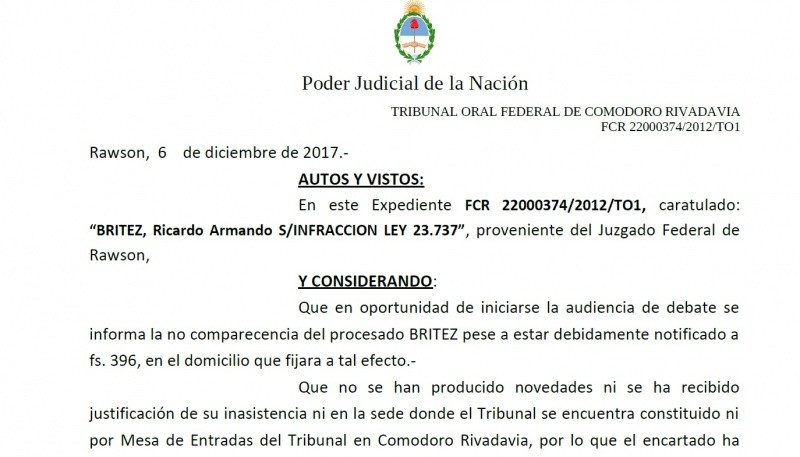 El último fallo donde se ordena la captura del joven formoseño que residía en El Calafate, donde murió dos meses antes.