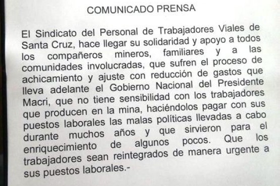 YCRT: el sindicato de viales mostró su apoyo a trabajadores