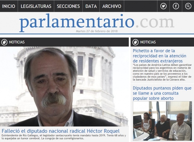 Roquel, portada principal de Parlamentario.