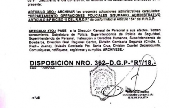 La resolución está firmada por el jefe de Policía, Luis Cortés