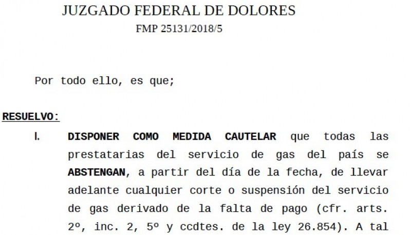 La medida “no se dicta en favor de aquellos sectores acomodados que pueden abonar las tarifas del servicio”