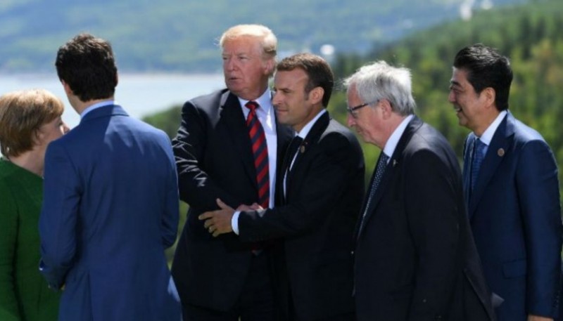 Trump y los mandatarios del G7 en Canadá. FOTO: AFP