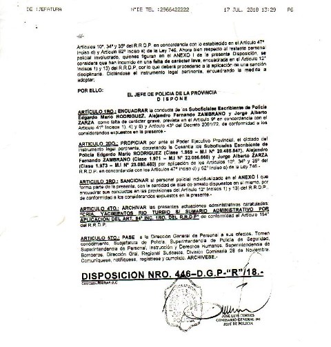 Disposición firmada por el Jefe de Policía. 