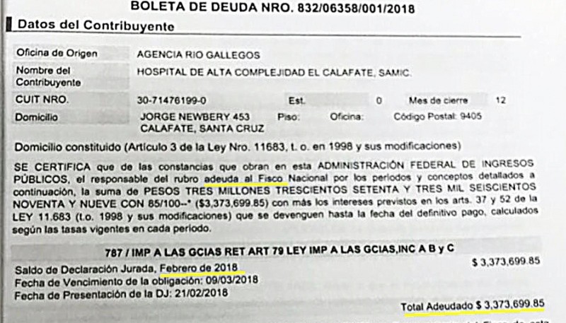 Esta es la deuda que le reclama la AFIP al Hospital intervenido por la Nación.