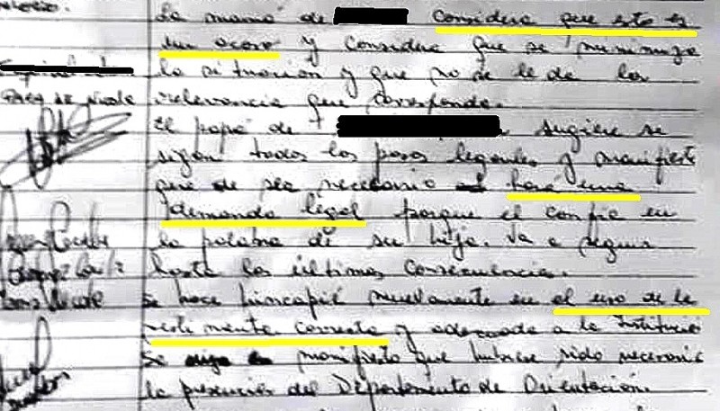 En el acta se lee que algunos padres querían ir a la Justicia y que la respuesta de la Directora fue el código de vestimenta