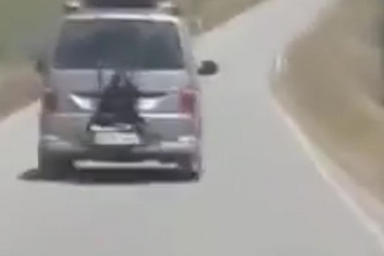 Detuvieron al conductor que llevaba a su hija atada al portabicicletas de su automóvil