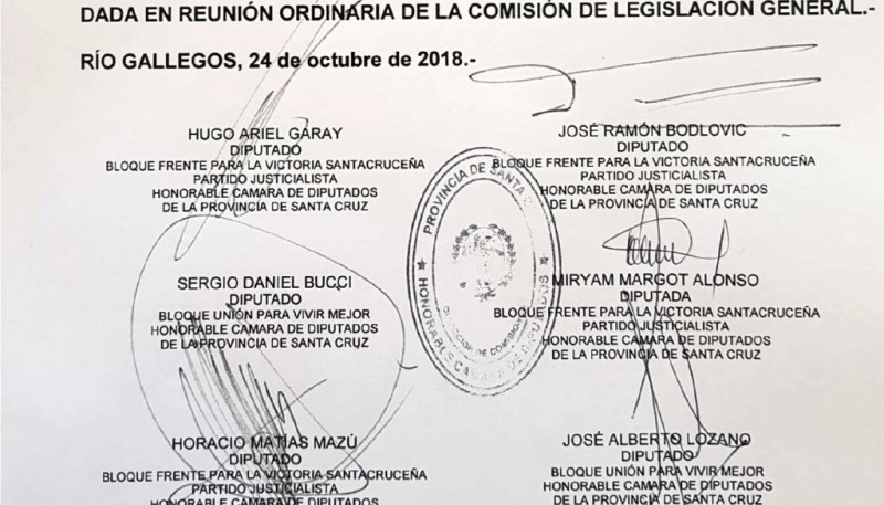 El despacho de Comisión de Legislación General tiene seis firmas