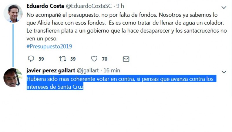 El tuit de Costa y Pérez Gallart. 