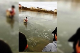 Rescató a un perro que se cayó en agua helada de la Laguna Ortiz