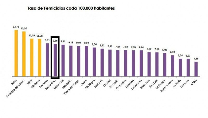 La provincia de Santa Cruz tuvo 25 femicidios en once años, según el estudio.