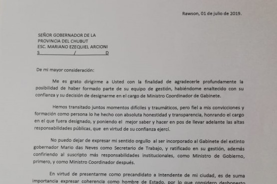 Renunció Marcial Paz como Jefe de Gabinete