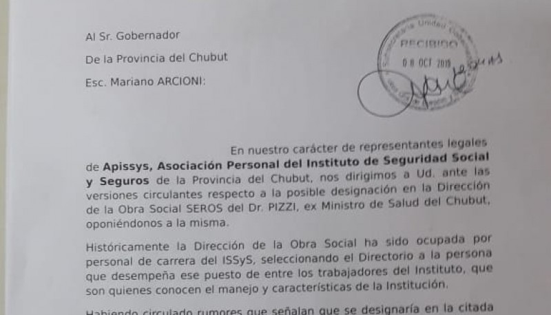 Escrito de la Obra Social. 