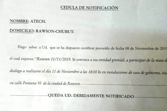 Notificación para le mesa de dialogo.