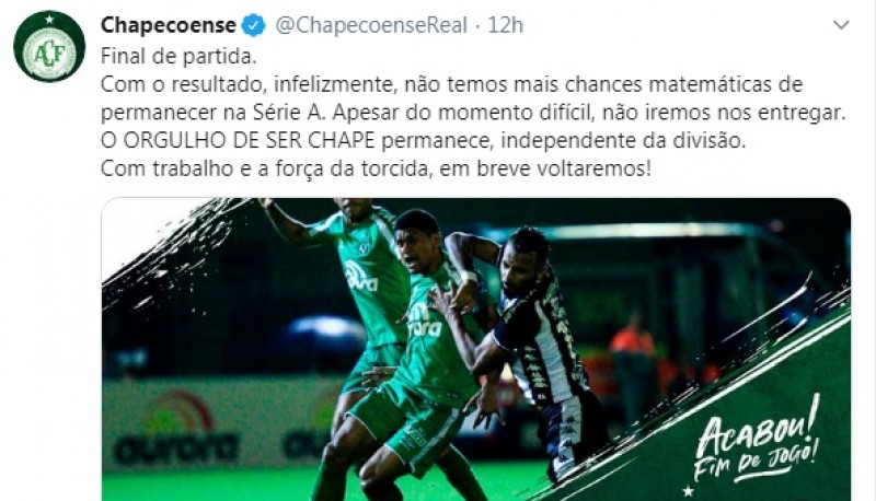 El anuncio de Chapecoense en su cuenta oficial de Twitter.