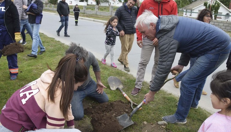 Alumnos de María Auxiliadora forestaron el bulevar de Ríquez