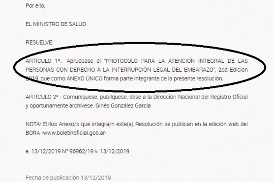 Resolución en el Boletín Oficial.