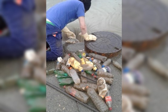 Botellas retiradas de la cloaca.