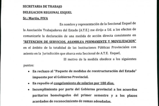 Comunicado de los trabajadores estatales. 