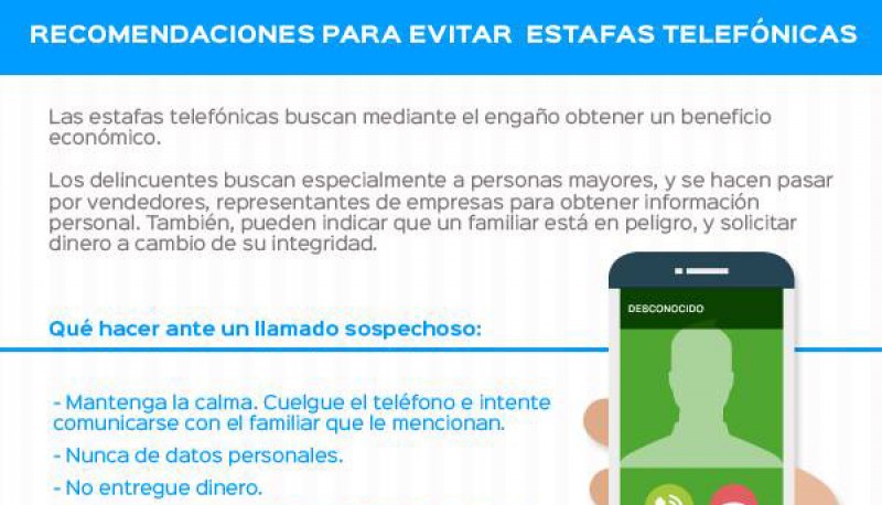 Recomendaciones por estafas telefónicas. 