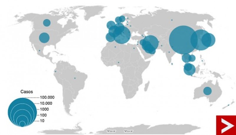 Mapa sobre el avance del coronavirus y los países con mayor riesgo. 
