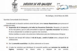 La diócesis de Río Gallegos comunicó nuevas disposiciones ante el Coronavirus