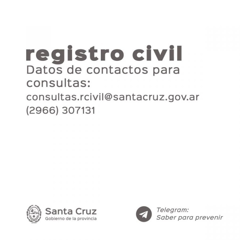 Datos de contacto del Registro Civil. 