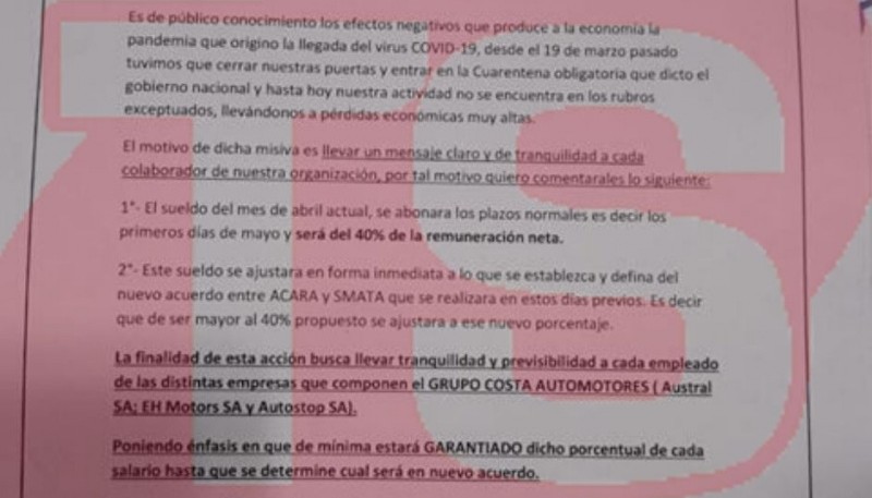 Comunicado a trabajadores.