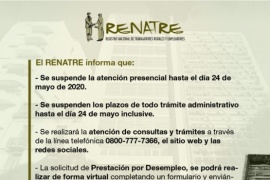 El RENATRE mantendrá la atención remota hasta el 24 de mayo