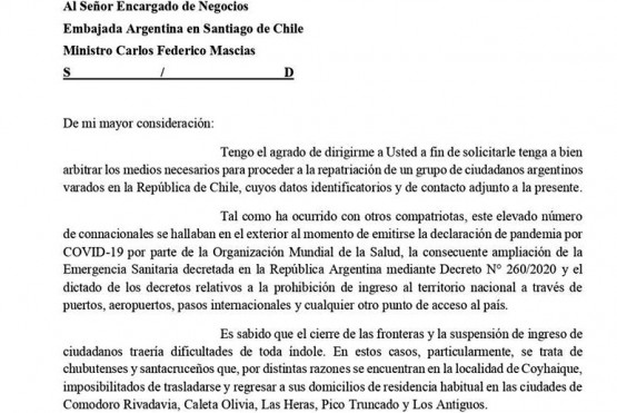 Nota enviada por Menna al Embajador Argentino en Chile. 