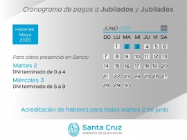 Cronograma de pago de jubilados y jubiladas de la provincia