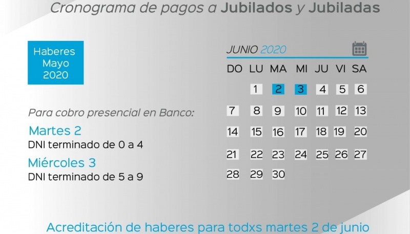 Cronograma de pago de jubilados y jubiladas de la provincia