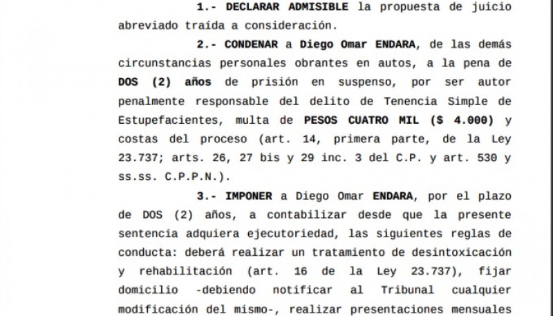 Extracto de la sentencia condenatoria.    