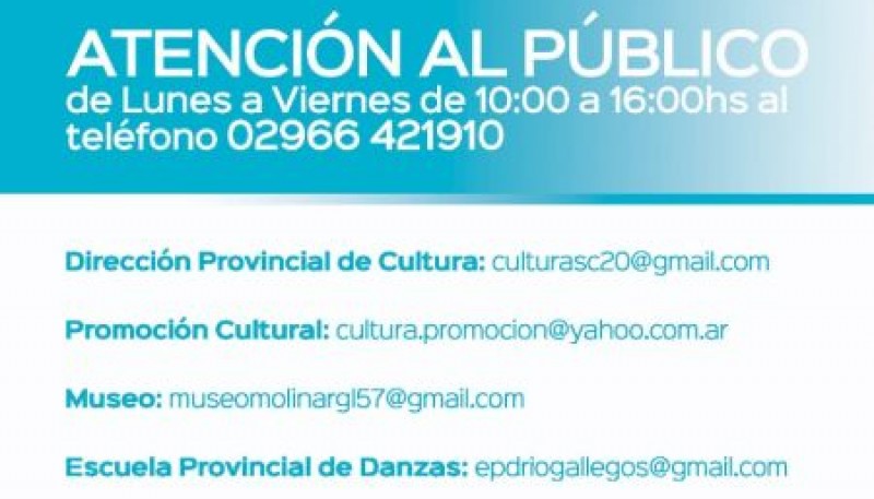 Cultura informa los horarios y modalidad de atención 