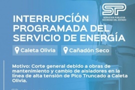 El domingo habrá corte de energía en Caleta Olivia y Cañadón Seco