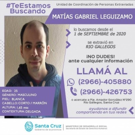 Buscan a un joven de 25 años en Río Gallegos