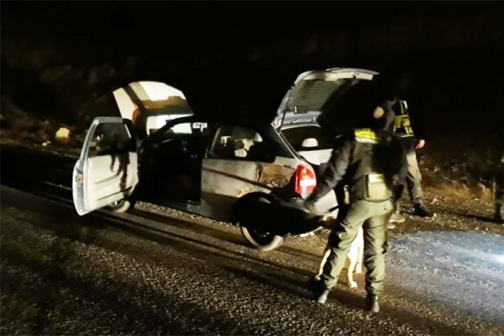 Momento en que la policía detiene el rodado en la Ruta N°5.