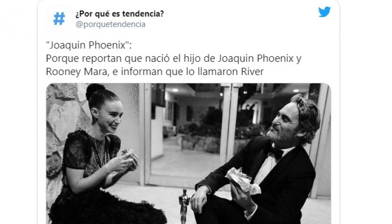 Joaquin Phoenix y Rooney Mara eligieron el nombre River en homenaje al hermano del actor de la película Joker, quien falleció de manera trágica y prematura.