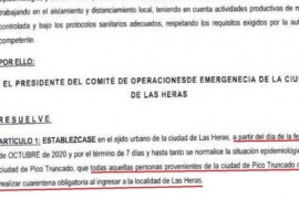 En Las Heras no podrán ingresar vecinos de Pico Truncado sin hacer aislamiento por 7 o 14 días