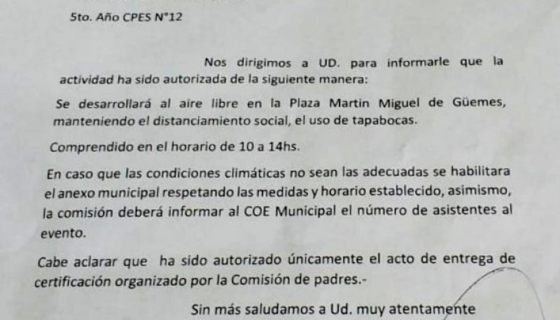 28 de Noviembre| El COE autorizó acto de reconocimiento para los egresados 