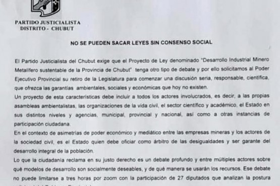 Chubut| El PJ solicitó al ejecutivo que retire el proyecto de zonificación 
