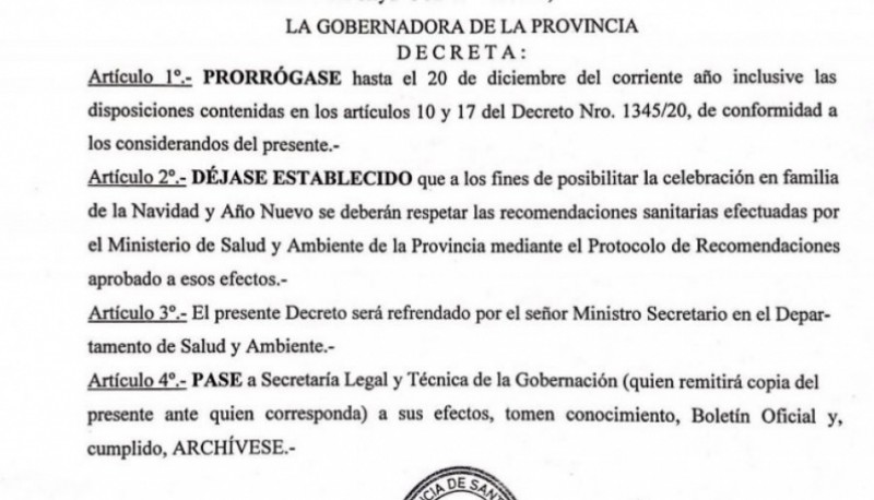 Alicia Kirchner firmó el Decreto 1392/20 con el nuevo plazo.