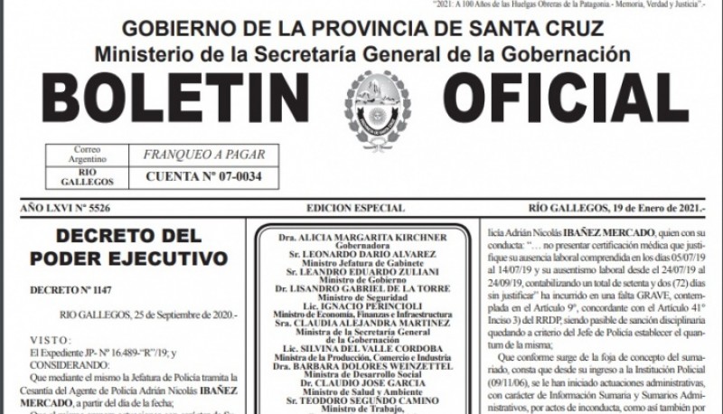 Decreto emitido en el Boletín Oficial.