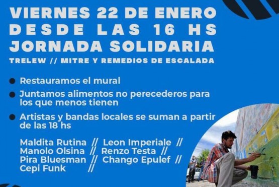 Trelew| Con una jornada artística y solidaria será restaurado el mural del diez