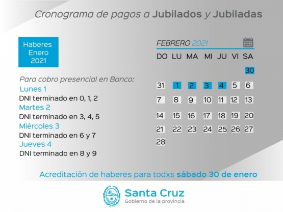 Cronograma de pago a jubilados.