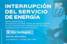 SPSE anuncia corte de energía para este domingo en Río Gallegos
