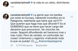 Cande Tinelli dijo que el Gobierno debe hacerse cargo “del desastre que provocaron” en la Patagonia