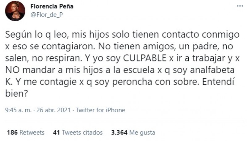 “Me contagié porque soy peroncha con sobre”, irónica respuesta de Florencia Peña tras dar positivo a Covid 