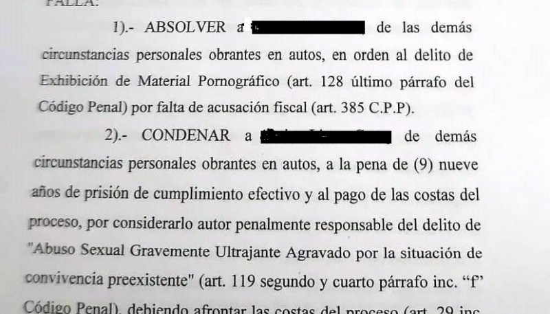 Extracto de la sentencia condenatoria.