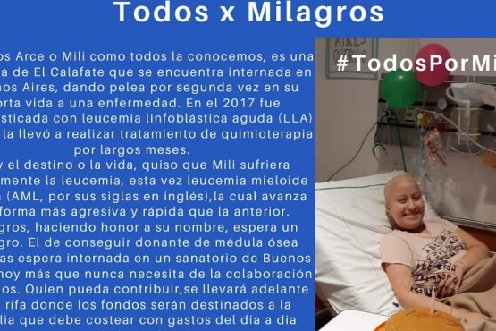 La campaña solidaria para ayudar con fondos a Milagros que lleva un tratamiento en Buenos Aires.